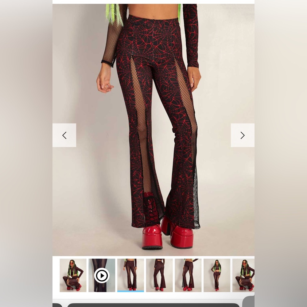 iheartraves Red and Black Fishnet Bell Bottoms Women